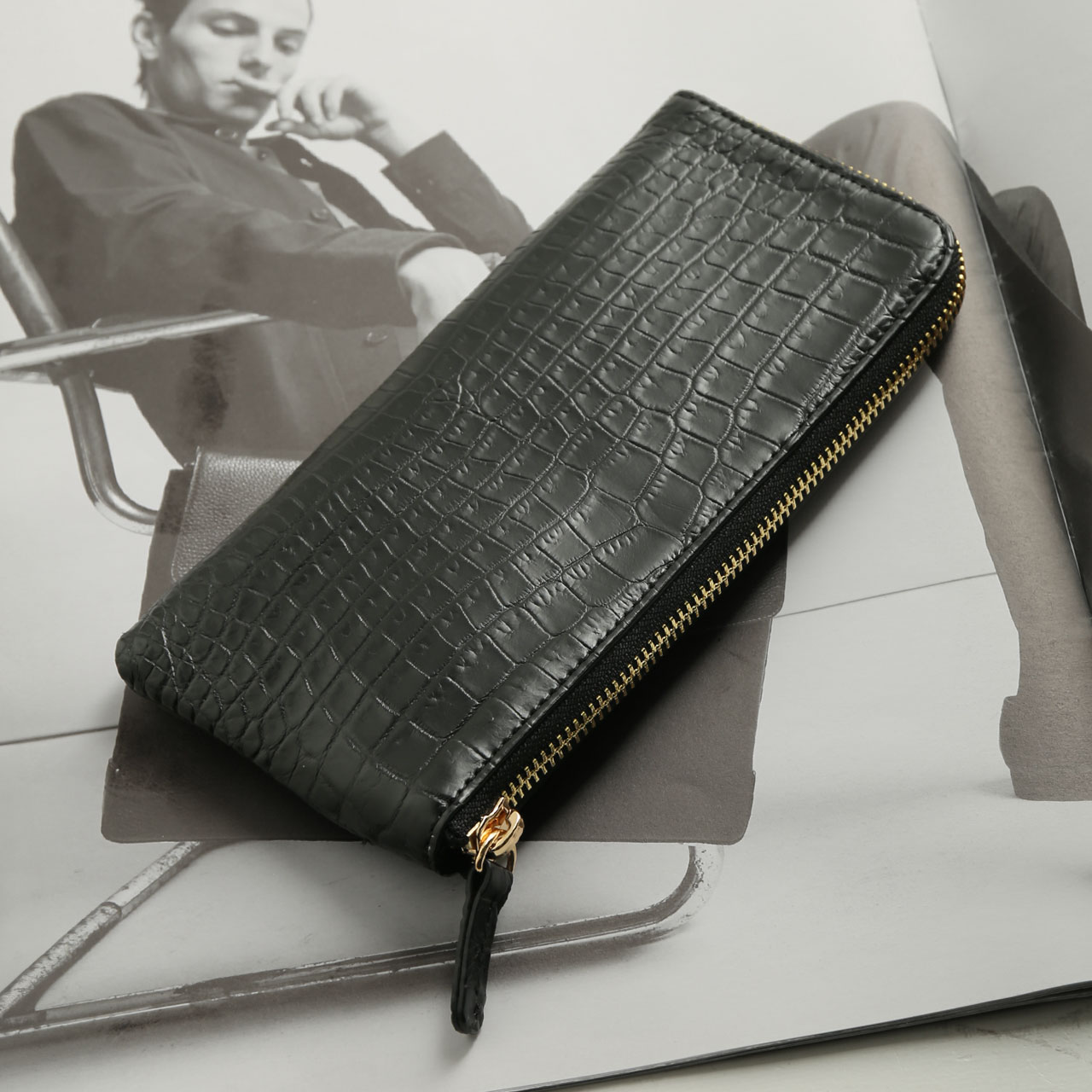 sankyo shokai（三京商会） ナイル クロコダイル L字ファスナー 長財布