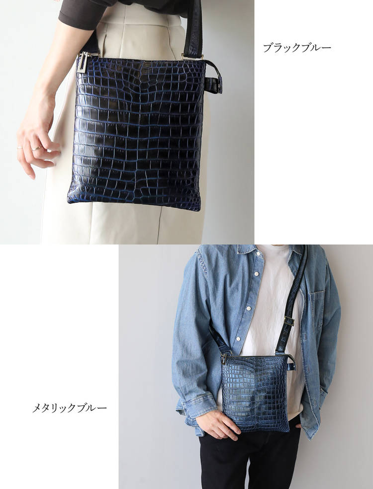sankyo shokai クロコダイル メンズバッグ 本革 ワニ革 斜め掛け
