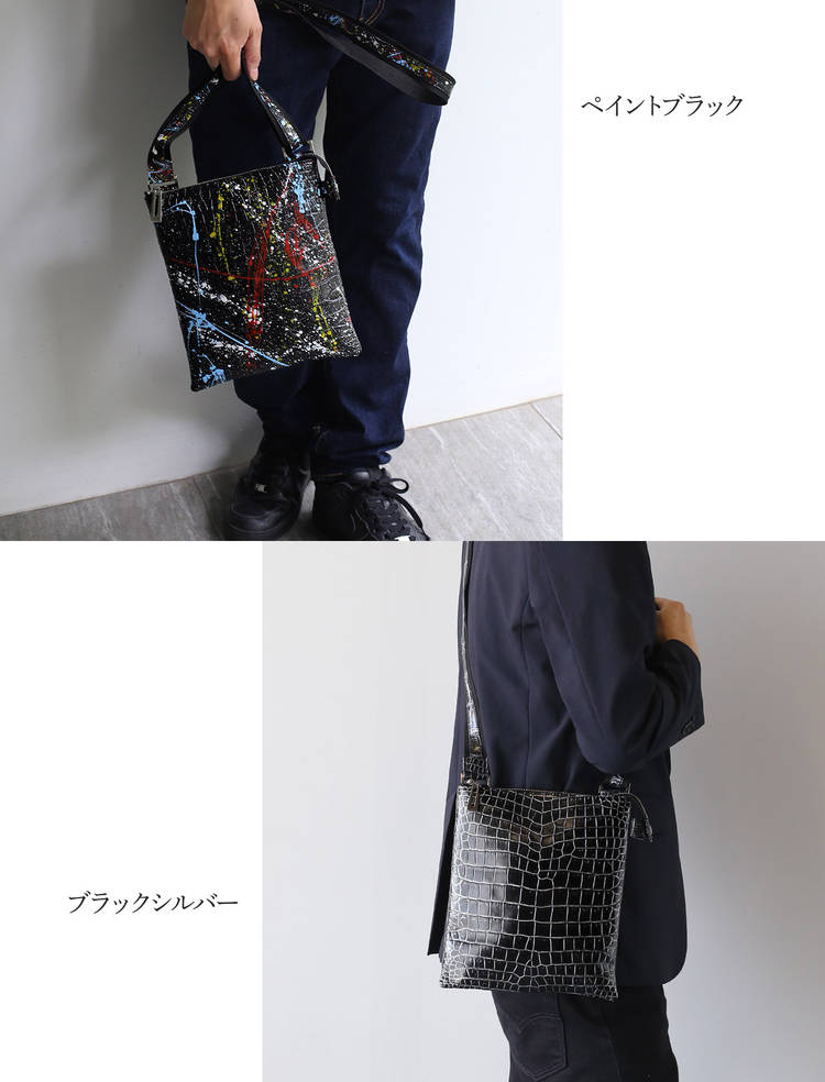 sankyo shokai クロコダイル メンズバッグ 本革 ワニ革 斜め掛け