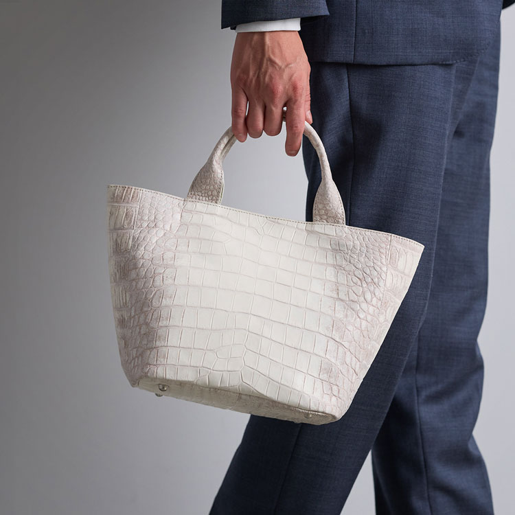 ヒマラヤ クロコダイル メンズ トートバッグ センター取り 2way ショルダーバッグ 軽量 軽い 自立 ミディアム トート 通勤 鰐革 保証書(06001901-mens-1r) sankyo shokai（三京商会） ヒマラヤ クロコダイル メンズ トート