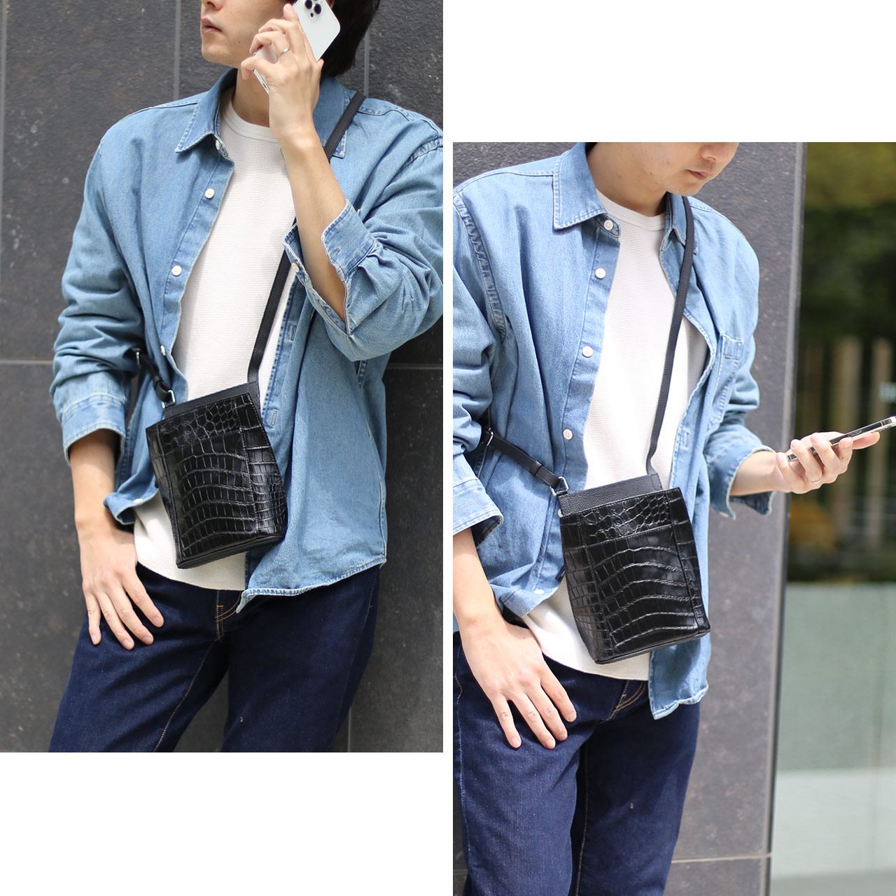 sankyo shokai（三京商会） クロコダイル ショルダーバッグ メンズ