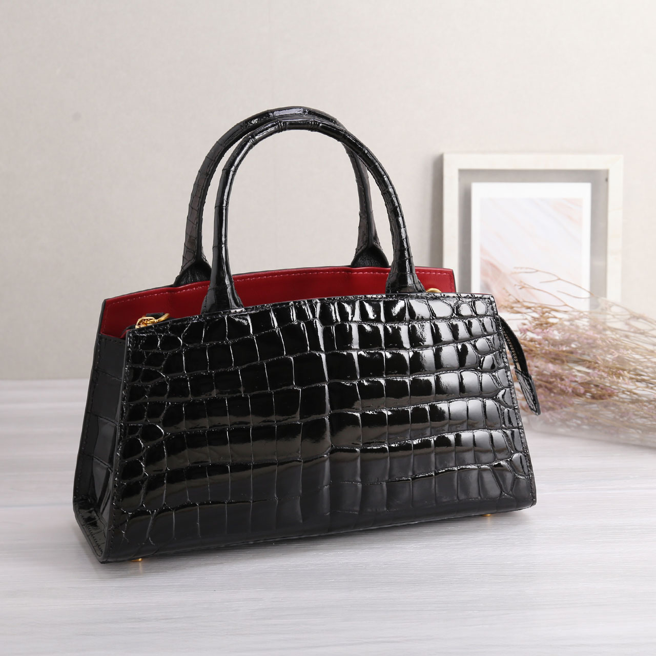 クロコダイル 2WAY ハンドバッグ レディース シャイニング センター取り バイカラー ゴールド金具 ナイルクロコダイル 鰐革 保証書付き(06001910r) sankyo shokai（三京商会） クロコダイル 2WAY ハンドバッグ