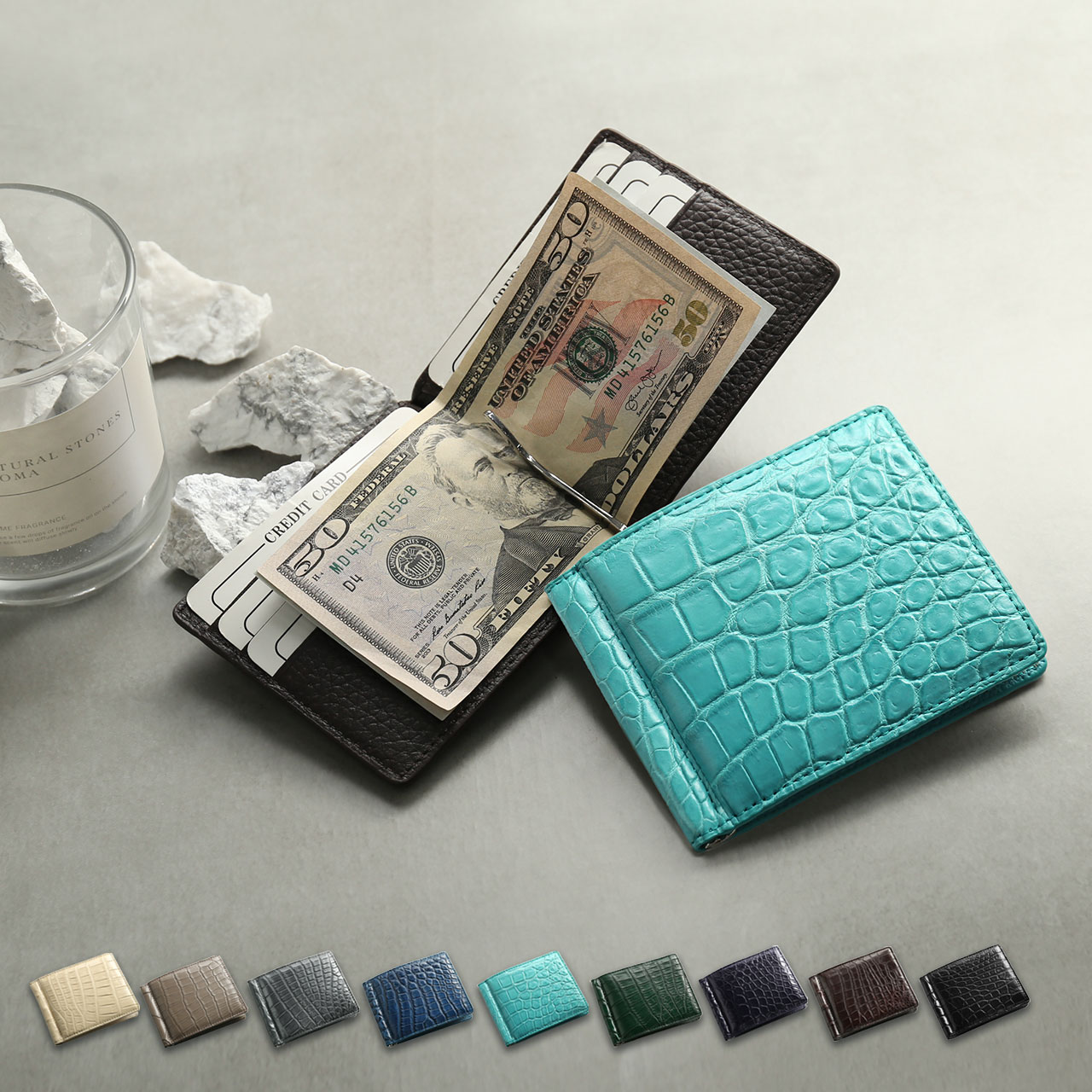 sankyo shokai（三京商会） クロコダイル マネークリップ 財布 折り