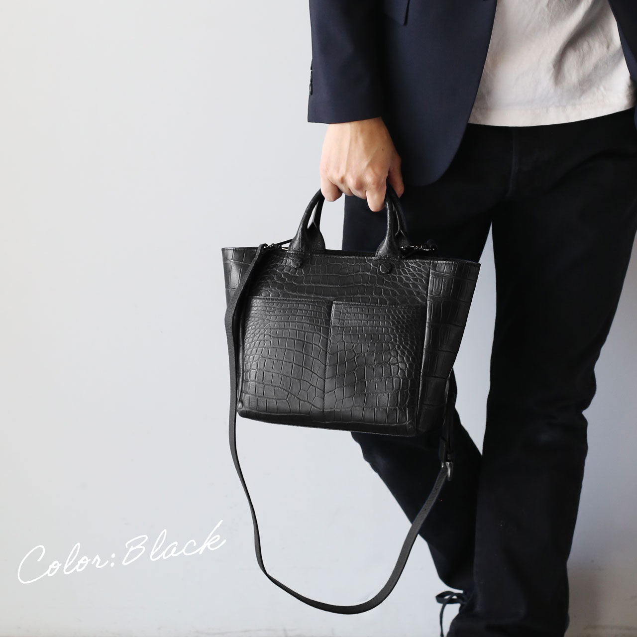 メンズ　クロコダイル　トートバッグ　ショルダー付 sankyo shokai（三京商会） クロコダイル トートバッグ メンズ マット