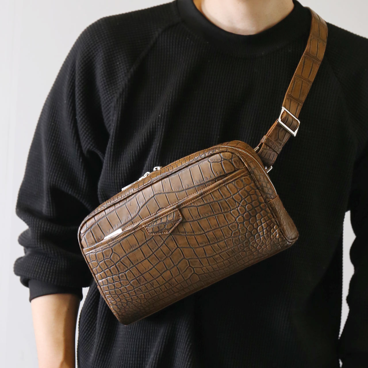 sankyo shokai（三京商会） ナイル クロコダイル ボディバッグ マット