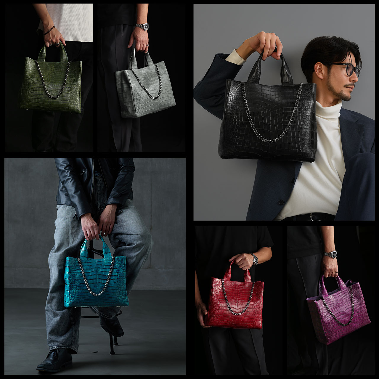 sankyo shokai（三京商会） スモール クロコダイル メンズ トート