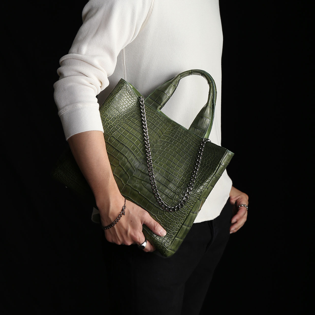 sankyo shokai（三京商会） スモール クロコダイル メンズ トート