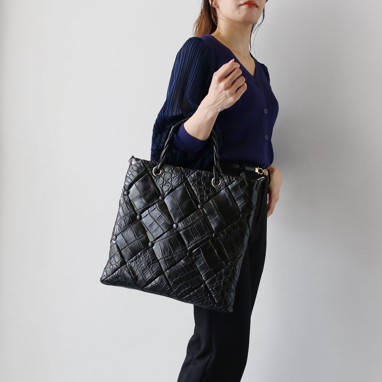 【美品】JRA認定 日本製/クロコダイルレザー×キャンバス地 /ハンドバッグ 10003546.jpg