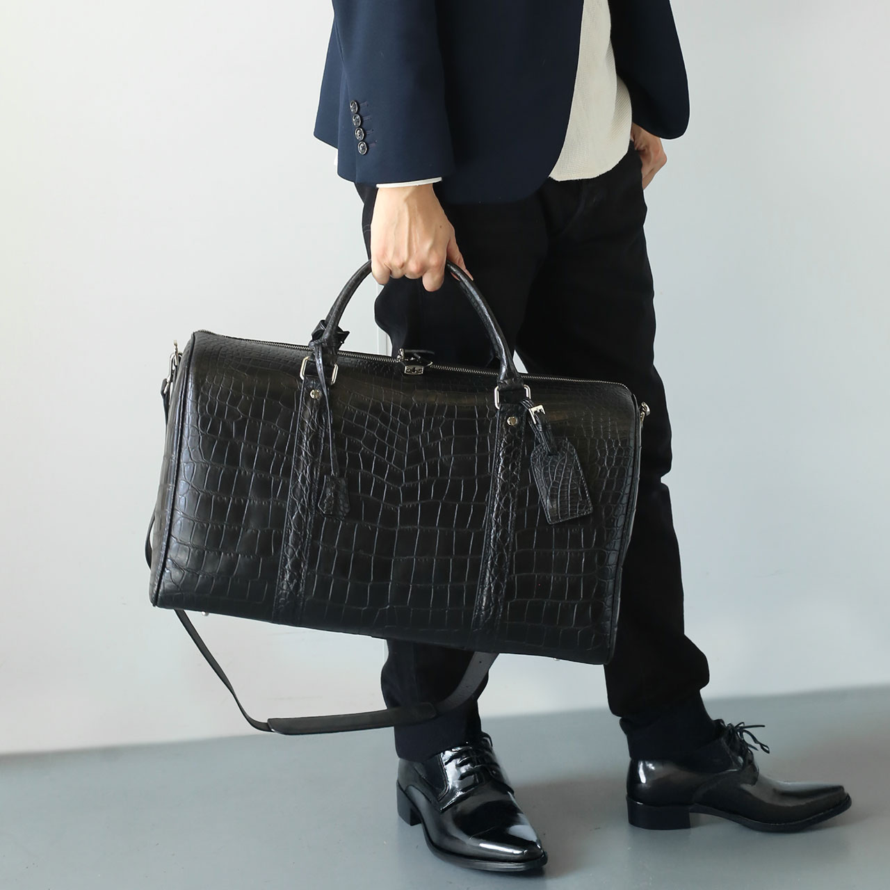 sankyo shokai（三京商会） クロコダイル ボストンバッグ センター取り