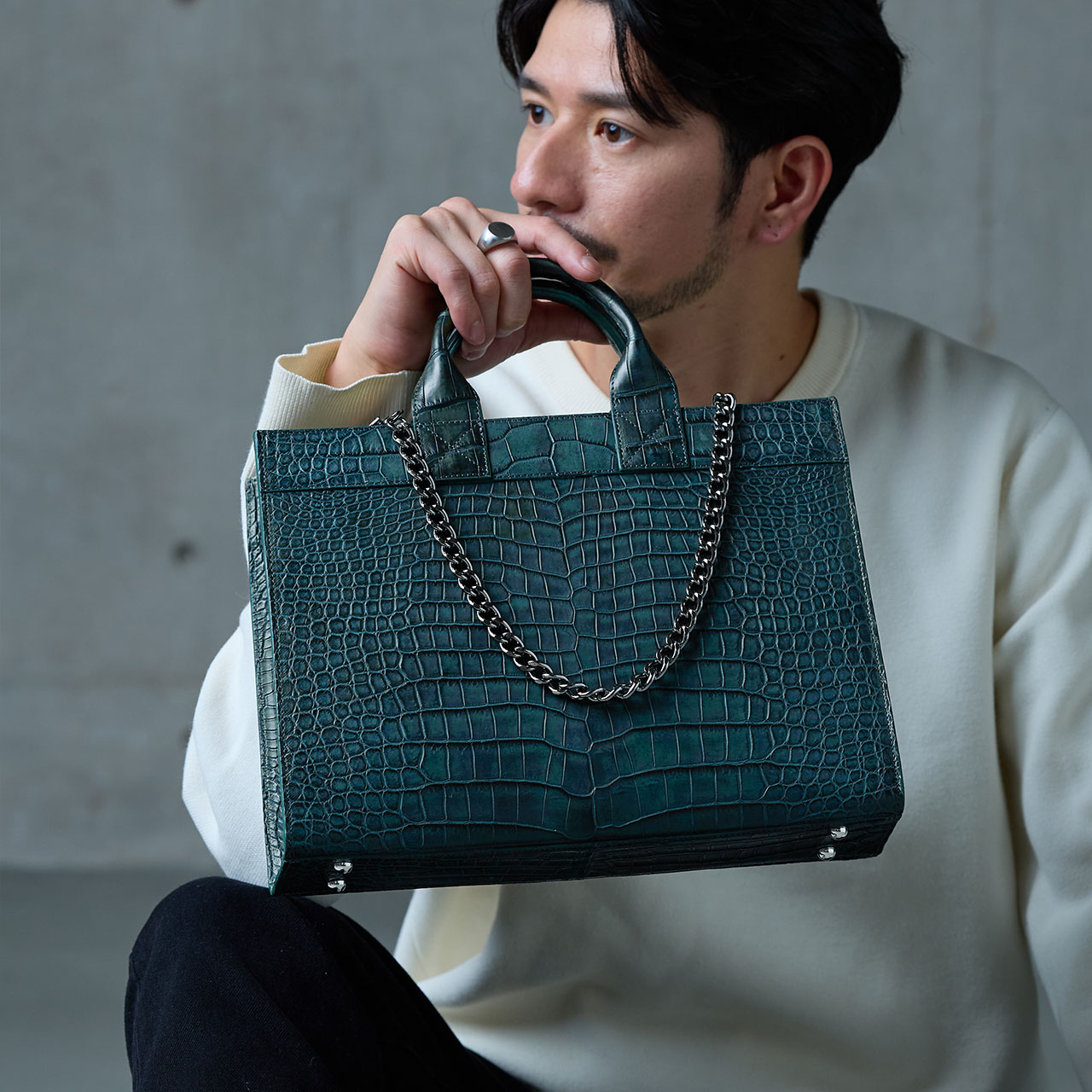 クロコダイル　バック 楽天市場】クロコダイル トートバッグ ファスナーつき ブラック｜もう