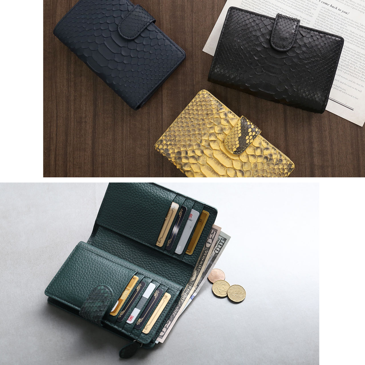 二つ折り財布　ダイアモンドパイソン