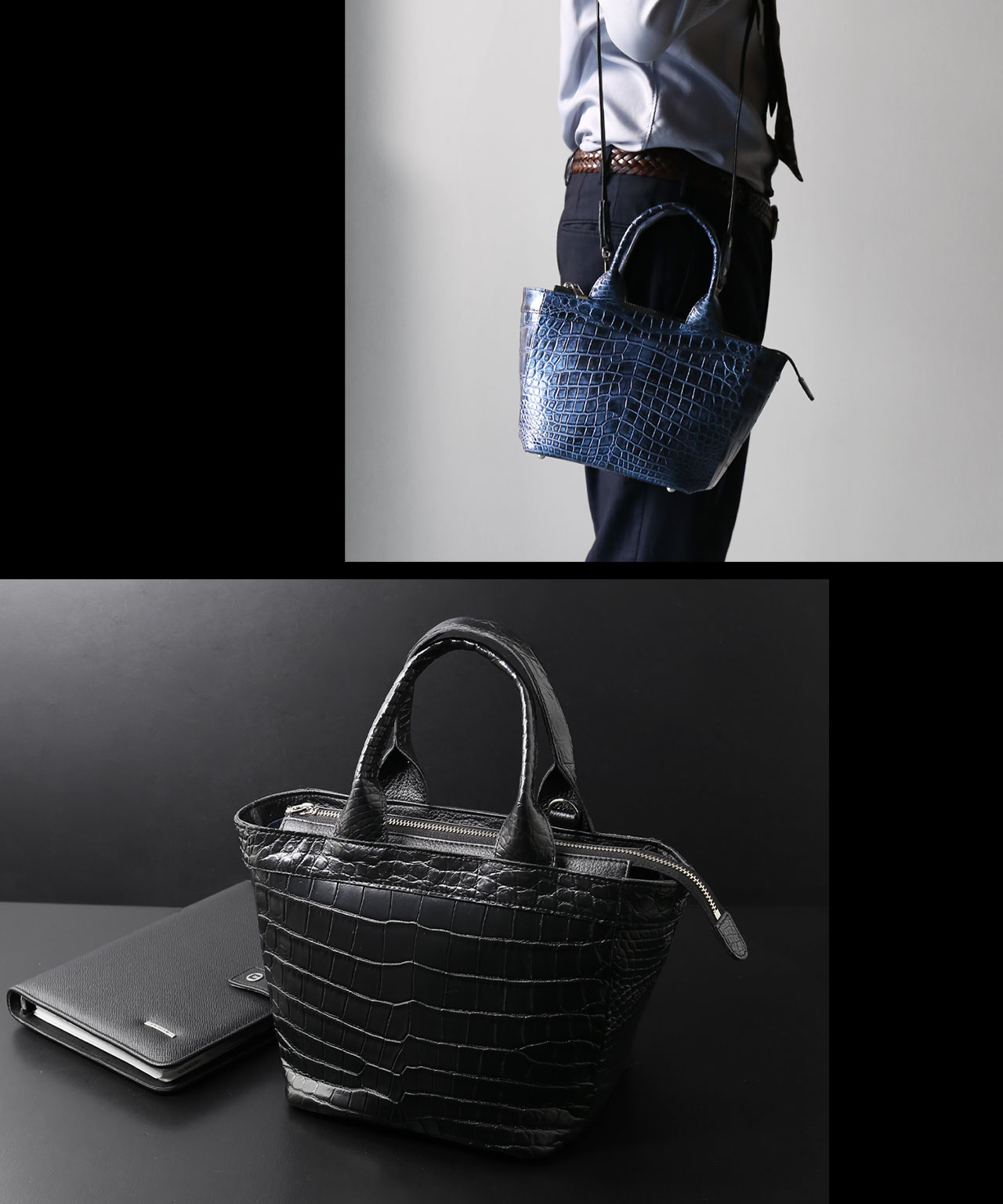 sankyo shokai（三京商会） クロコダイル ミニトートバッグ メンズ