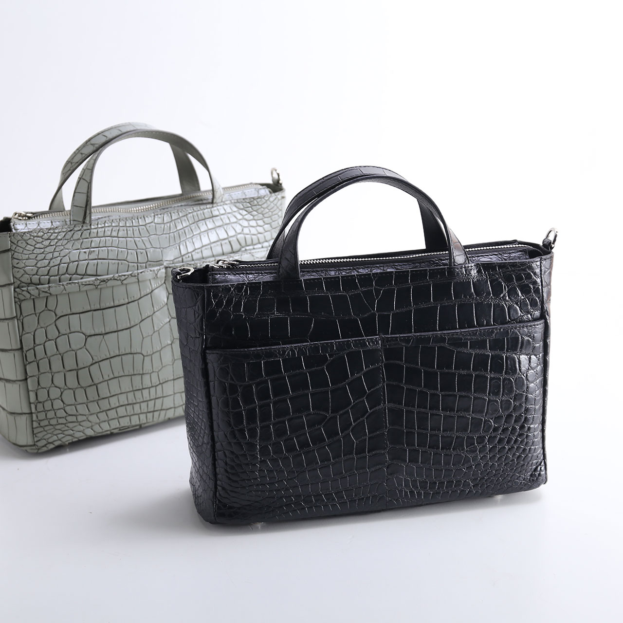 クロコダイル ミニトートバッグ メンズ ナイルクロコダイル 腹部革使用 2WAY ショルダーベルト 斜め掛け 高級感 保証書 付き ギフト プレゼント(06001954r)の画像