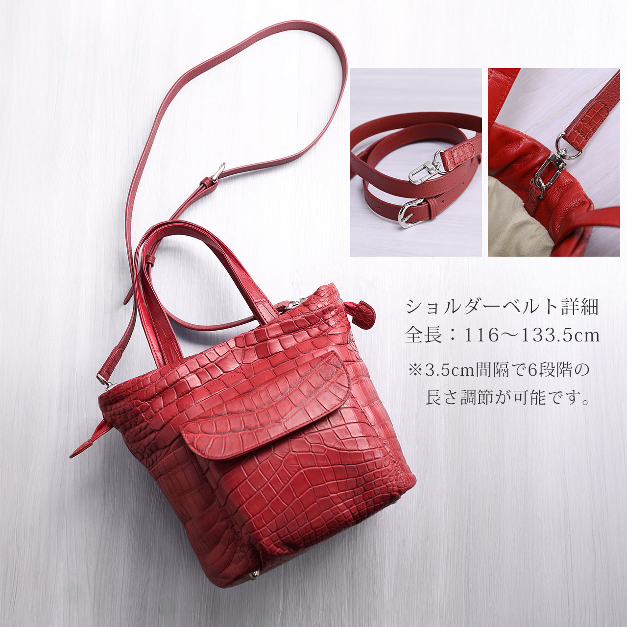 クロコダイル ハンドバッグ レディース 2way 巾着 バッグ マット加工 軽量 アウトポケット 保証書 付き A5収納 鰐革 ギフト プレゼント(06001960r)の画像