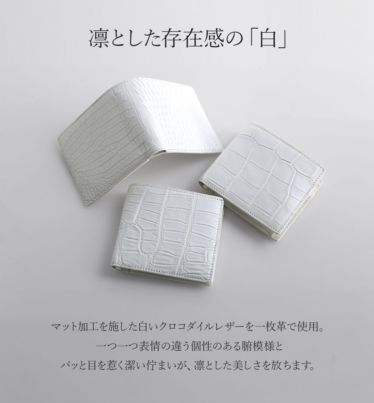 sankyo shokai（三京商会） クロコダイル 財布 二つ折り財布 メンズ 白