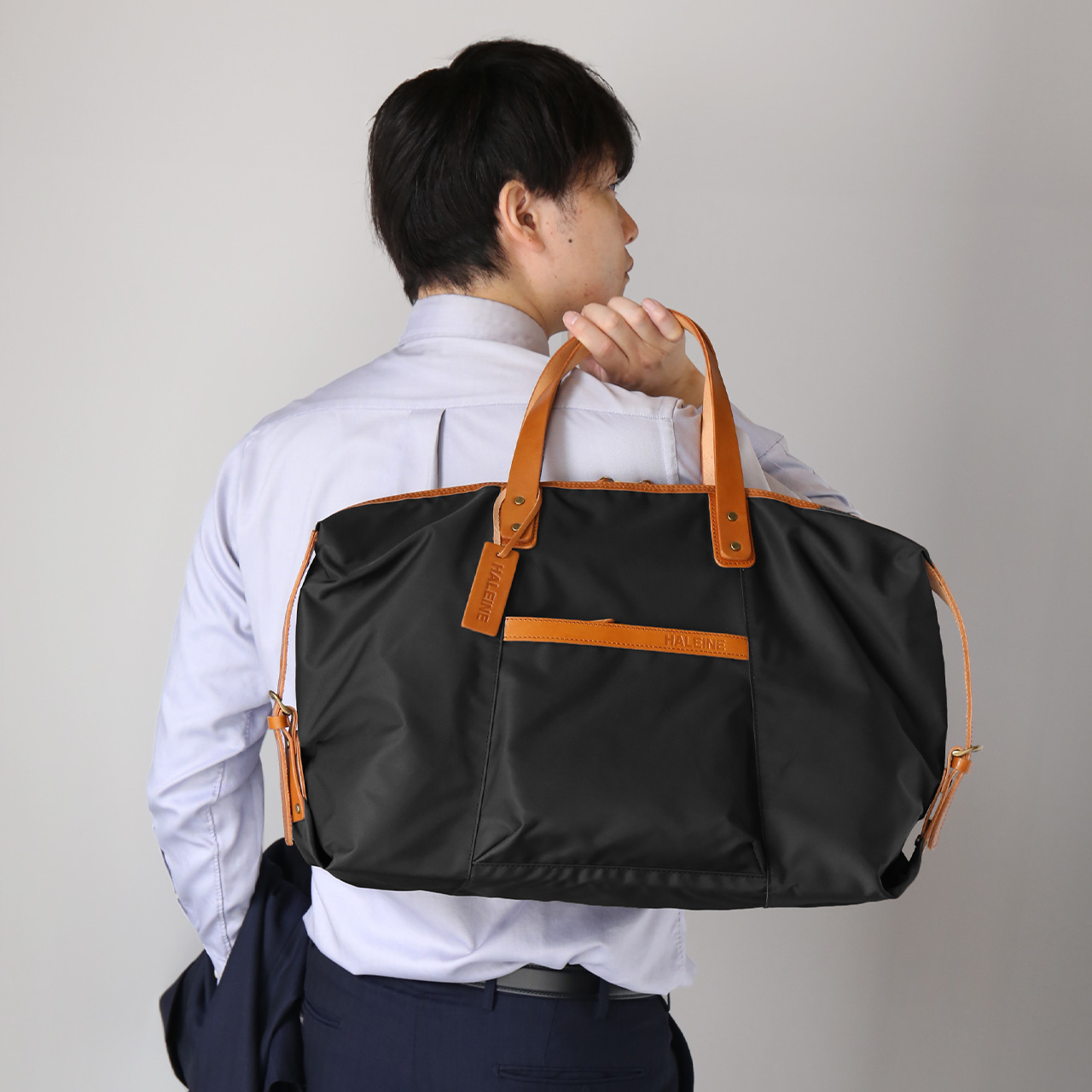 HALEINE ブランド 日本製 ナイロン&栃木レザー ボストン バッグ