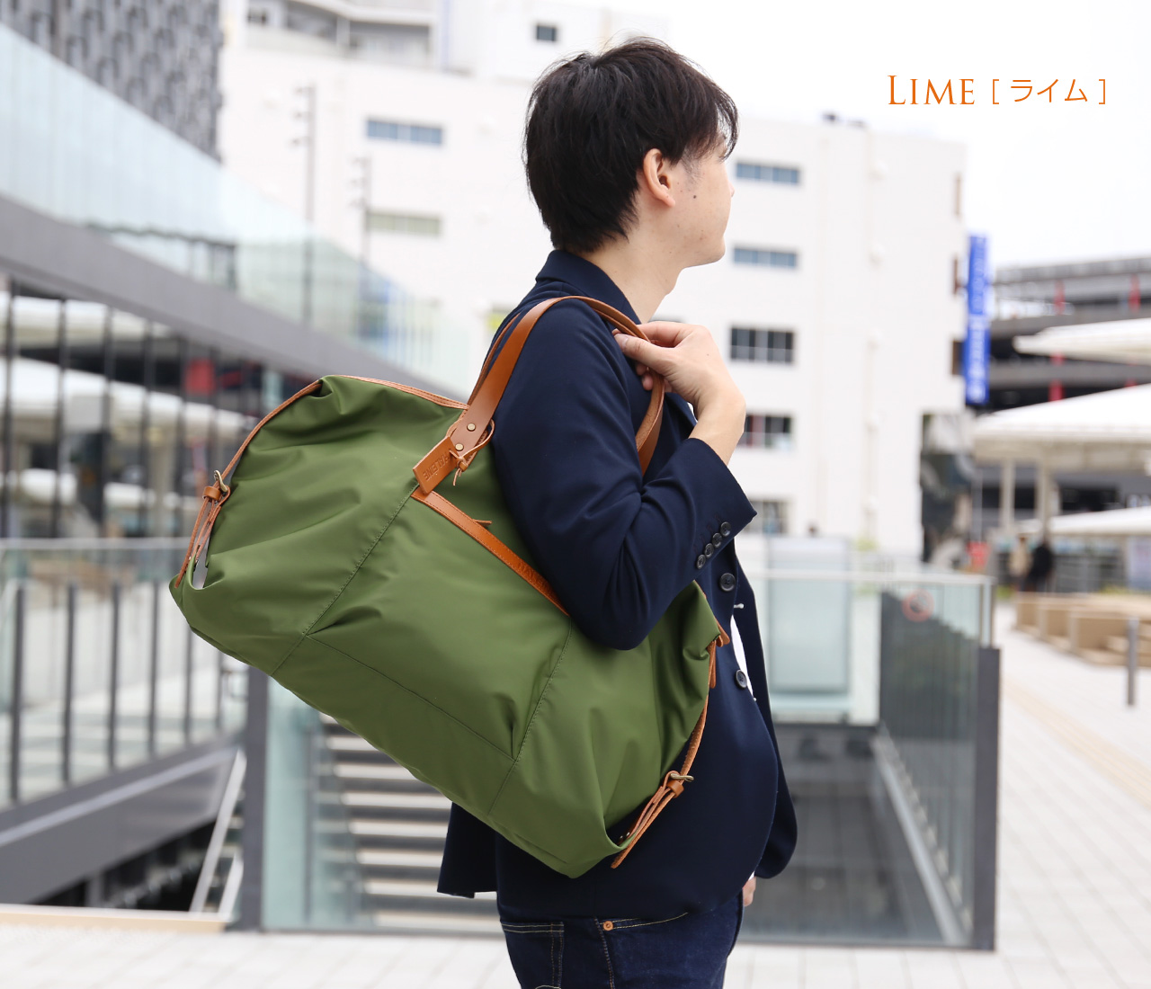 [HALEINE]牛革 栃木レザー たつのレザー ＆ ナイロン ボストン バッグ