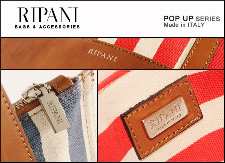 RIPANI イタリア製 キャンバス トートバッグ 2WAY RIPANI トートバッグ 牛革 ＆ ストライプ キャンバス イタリア製