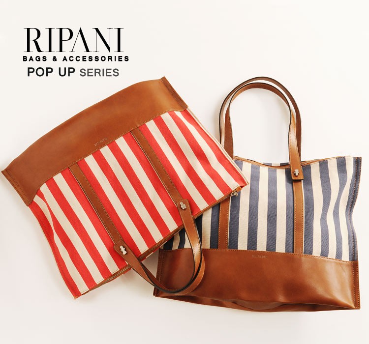 RIPANI トートバッグ 牛革 ＆ ストライプ キャンバス イタリア製 2WAY