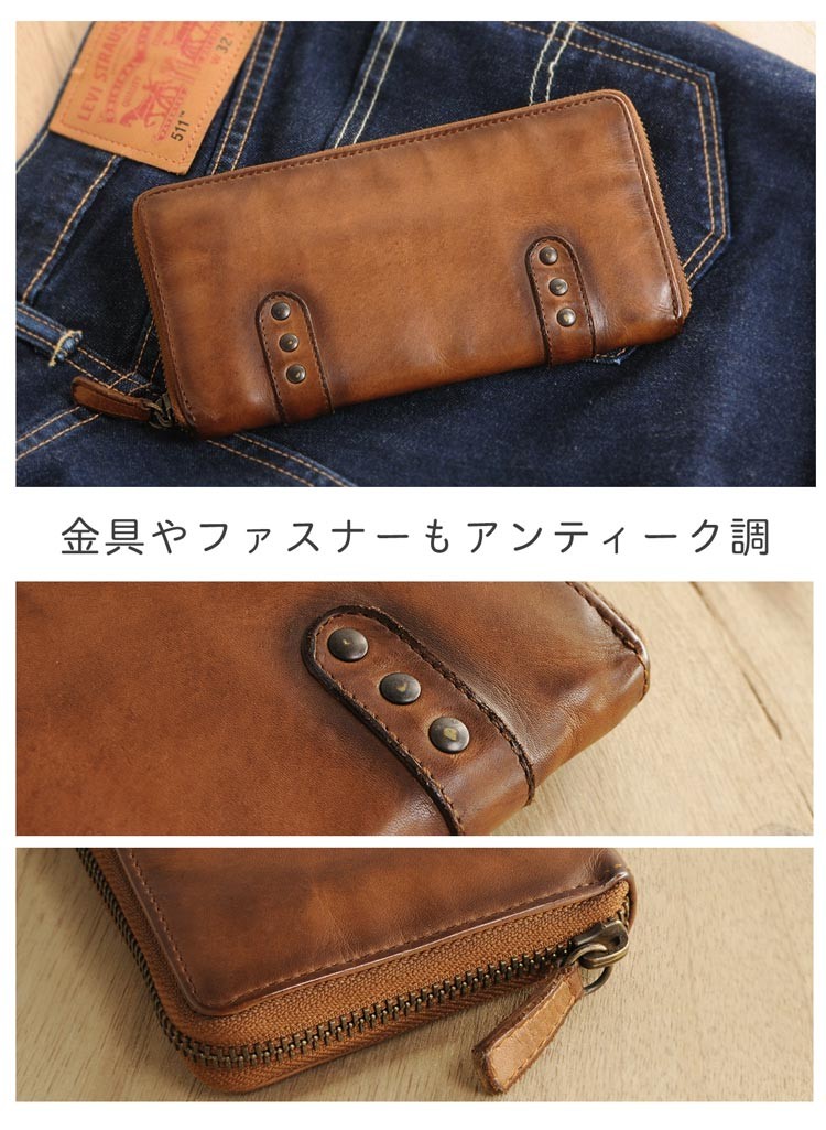 レザー 財布 メンズ 本革 ラウンドファスナー 長財布 アンティーク風 ブランド Mia Borsa 牛革 ウォッシュ加工 (No.07000336-mens-1) バレンタイン 金運｜j-white｜09