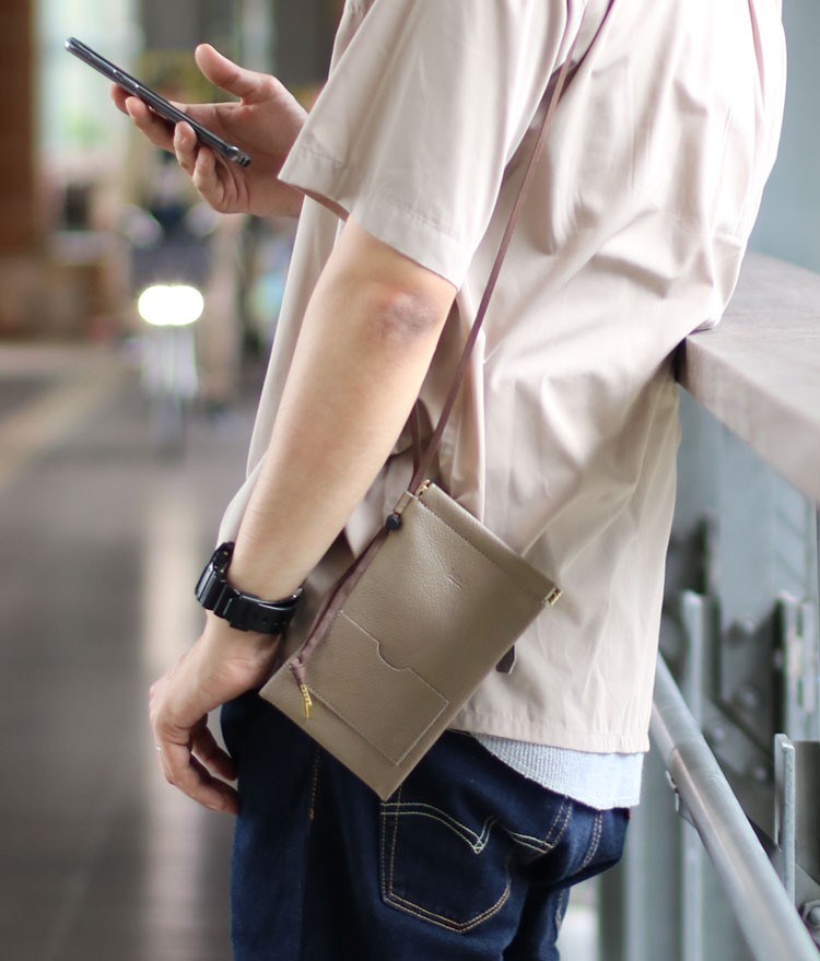 Jamale 日本製 ミニ マルチポーチ シュリンクレザー メンズ(No.07000356-mens-1) Jamale（ジャマレ） 日本製 ミニ マルチポーチ シュリンクレザー