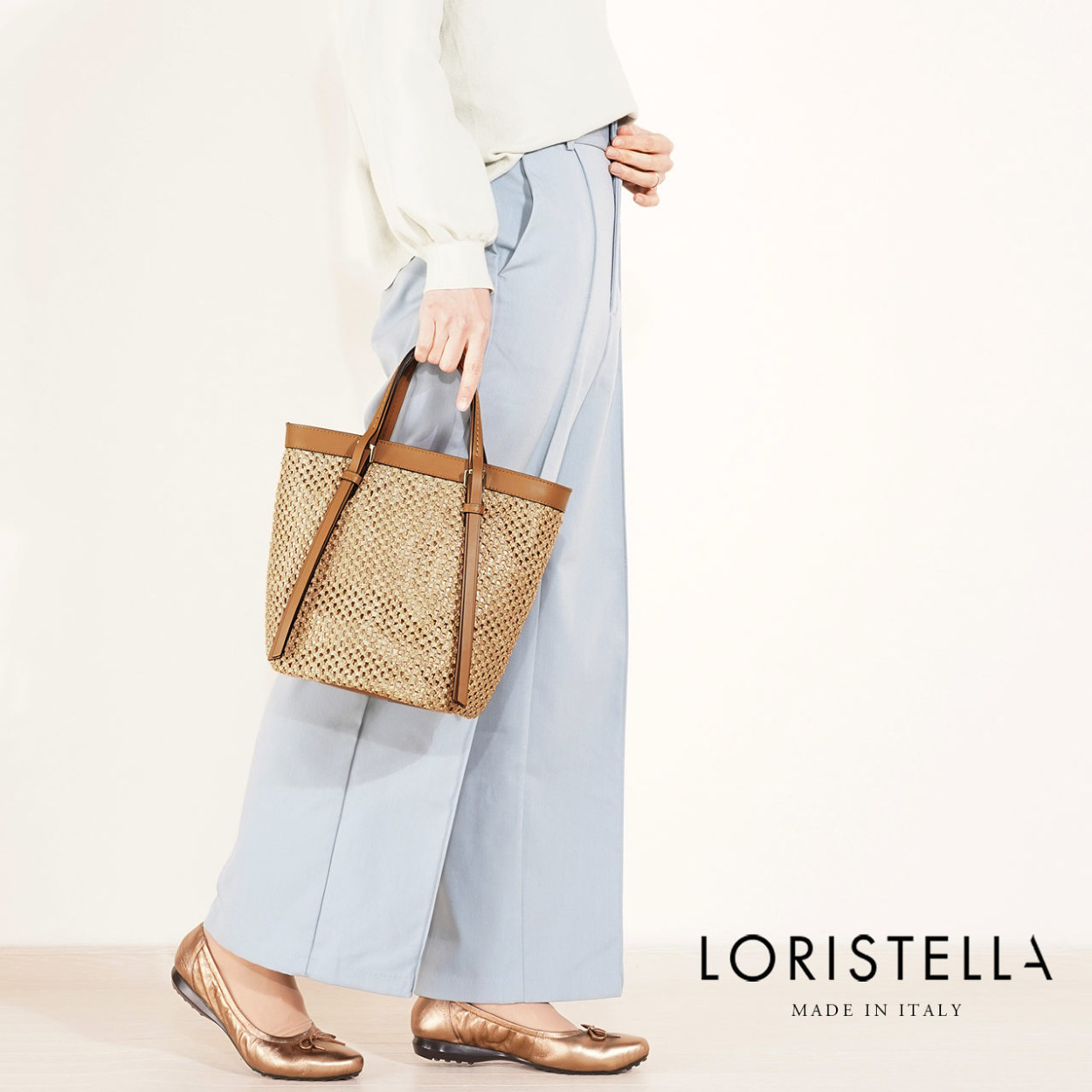 LORISTELLA トートバッグ レディース ストロー レザー かご