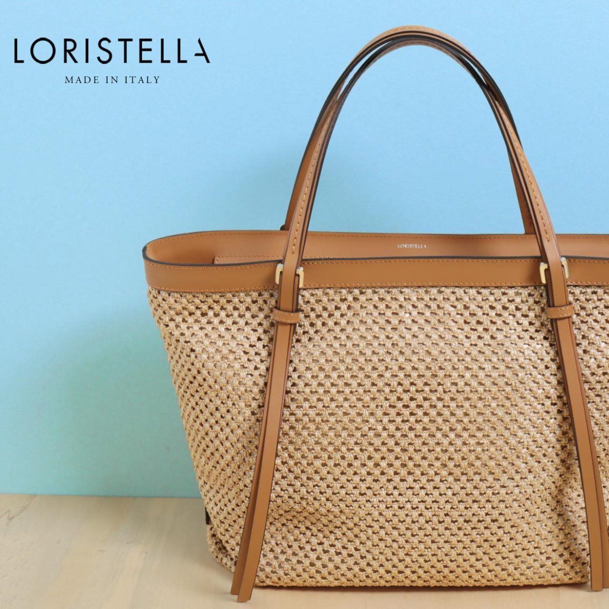 LORISTELLA ストロー レザー トートバッグ レディース かごバッグ 天然素材 軽量 a4 ブランド イタリア (07000428r) 【爆買!!】の画像