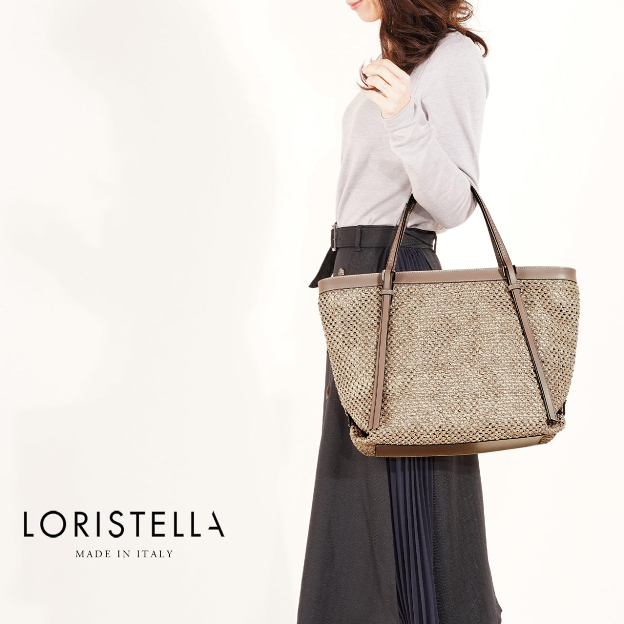 LORISTELLA ストロー レザー トートバッグ レディース かご