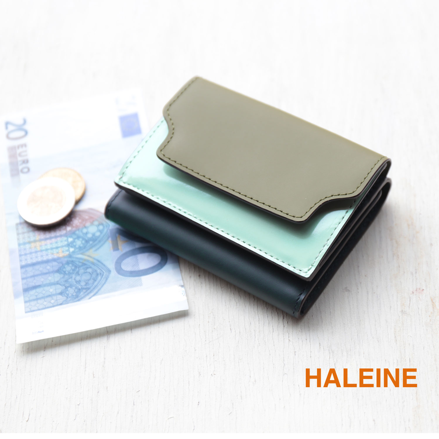 本革 ミニ財布 メンズ 三つ折り フランス製牛革 HALEINE エナメルレザー/マット 小銭入れ付き(07000431-mens-1r) HALEINE（アレンヌ） 本革 ミニ財布 メンズ 三つ折り フランス製牛革