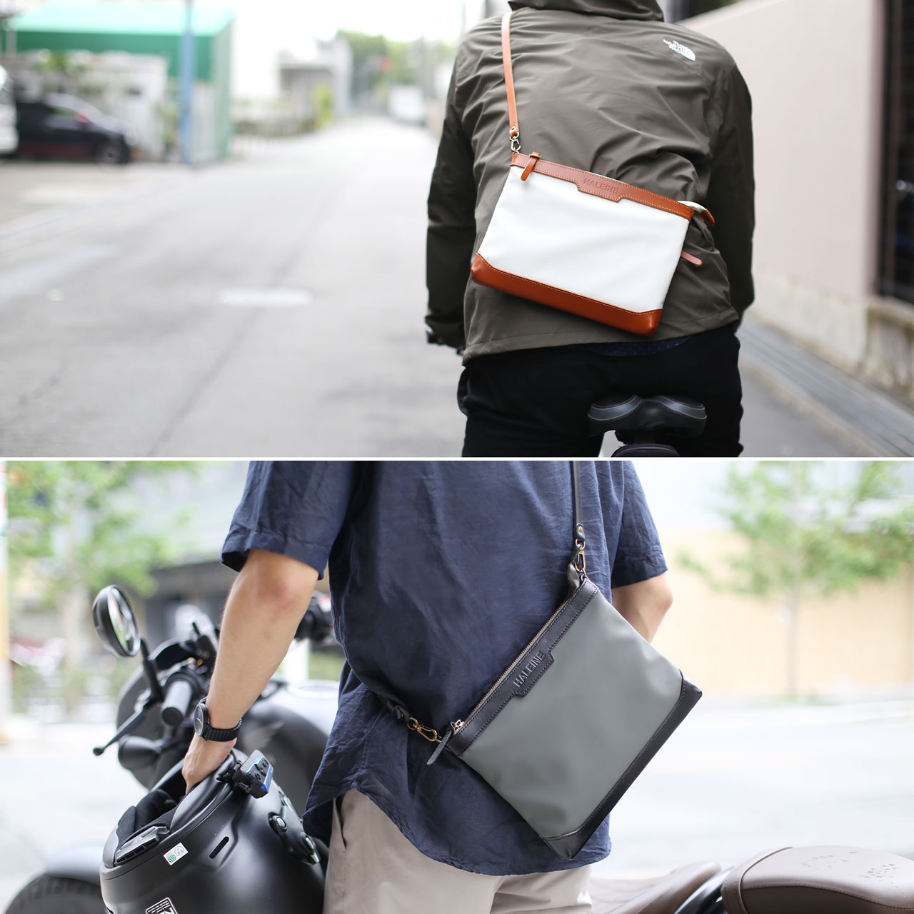 HALEINE 傷 汚れに強い サコッシュ ショルダーバッグ レディース HALEINE ヌメ革 コンビ サコッシュ 傷に強い 汚れに強い 牛革