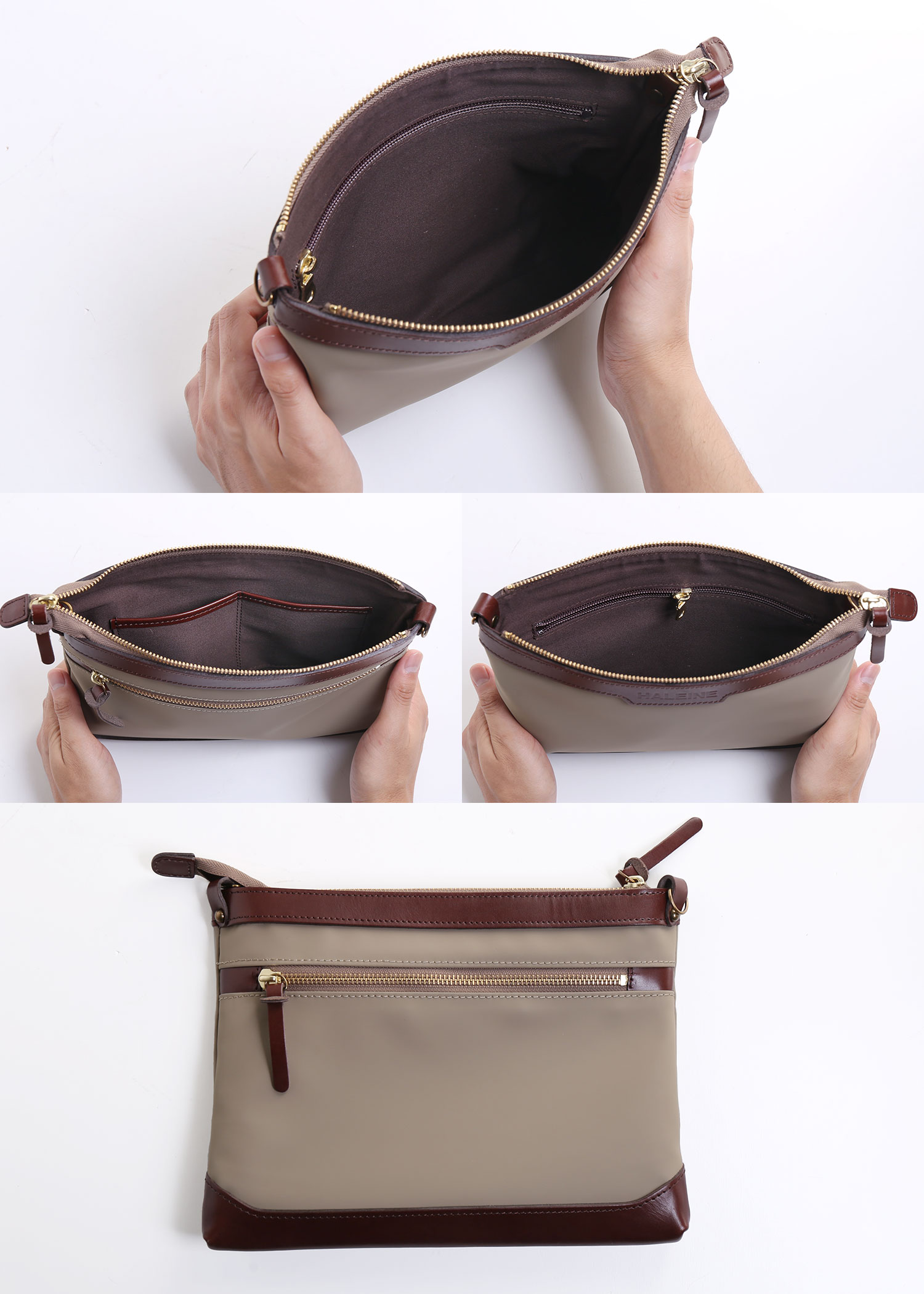 HALEINE 傷 汚れに強い サコッシュ ショルダーバッグ レディース HALEINE ヌメ革 コンビ サコッシュ 傷に強い 汚れに強い 牛革