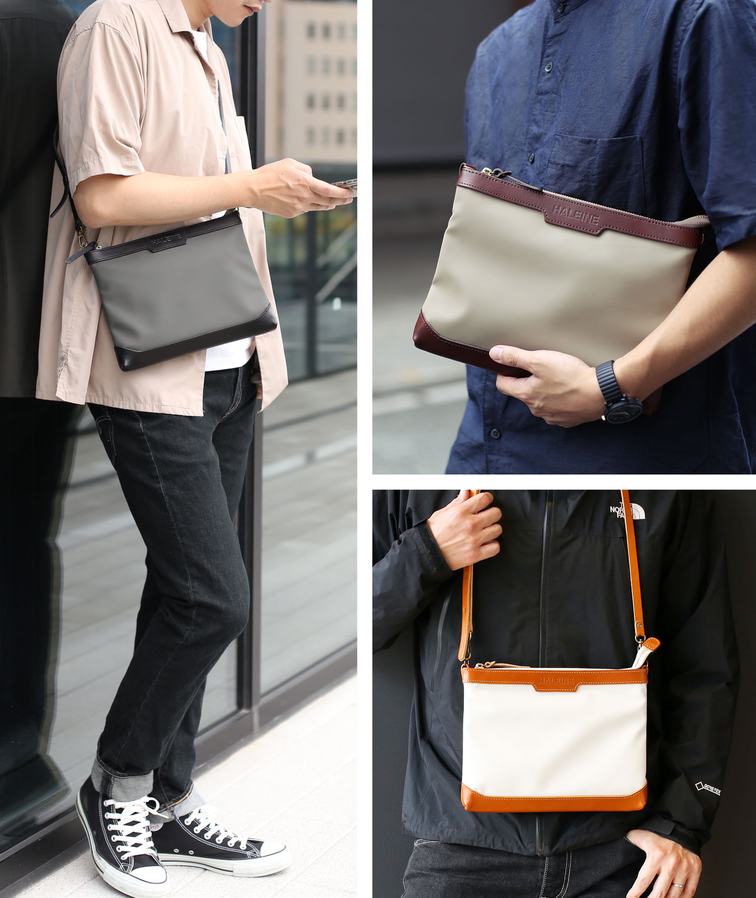 HALEINE（アレンヌ） 傷に強い 汚れに強い サコッシュ ヌメ革 コンビ