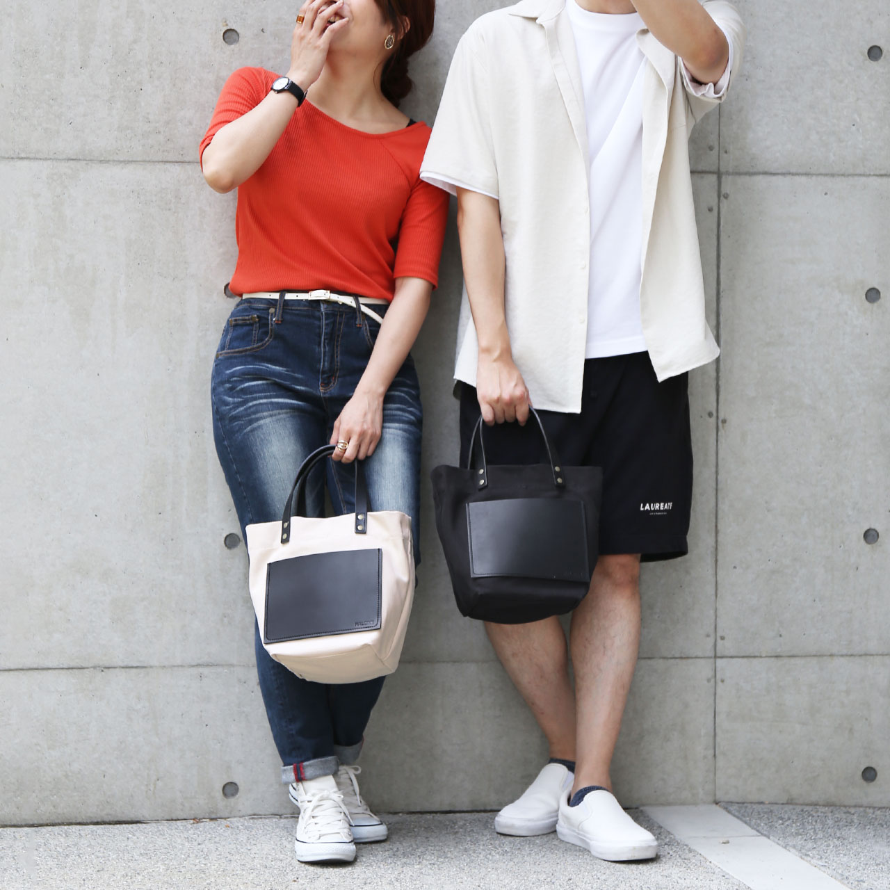 HALEINE トートバッグ キャンバス×ヌメ革 レディース HALEINE トートバッグ キャンバス ブランド レディース 黒 帆布