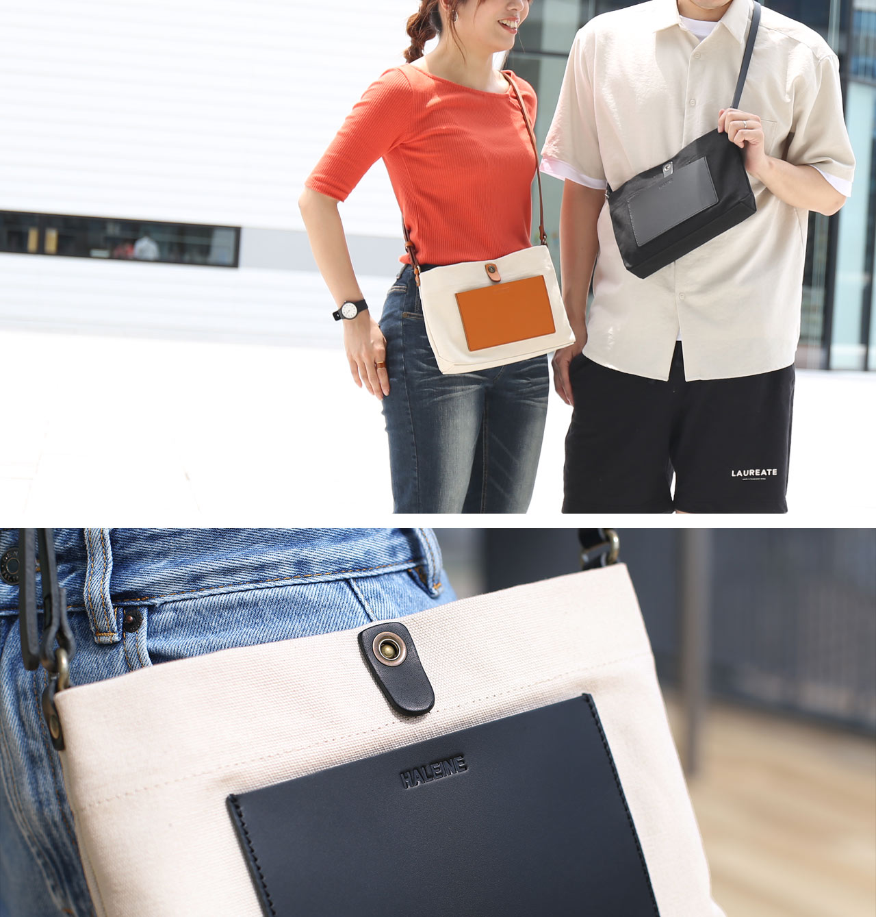 HALEINE ヌメ革 キャンバス 帆布 サコッシュ バッグ ブラント 本革