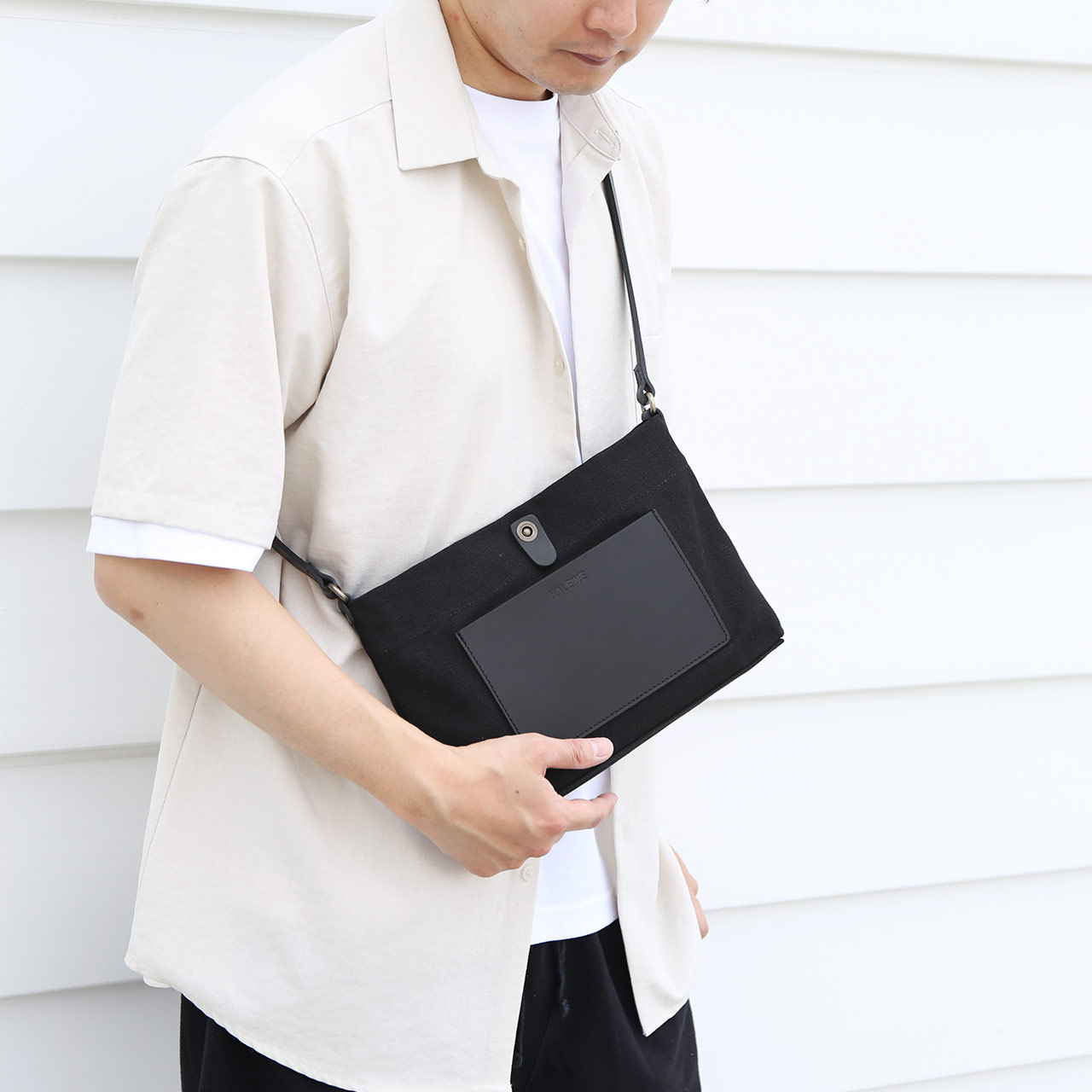 HALEINE ヌメ革 キャンバス 帆布 サコッシュ バッグ ブラント 本革