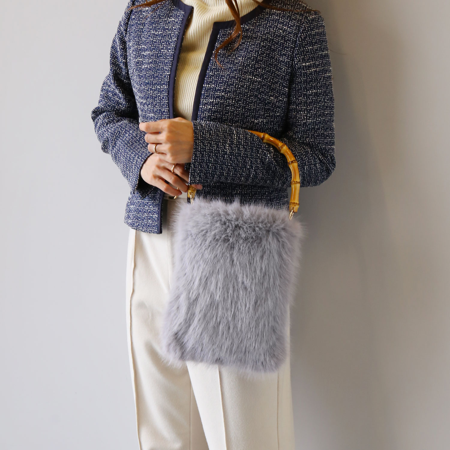 sankyo shokai（三京商会） ファーバッグ レディース バンブーハンドル