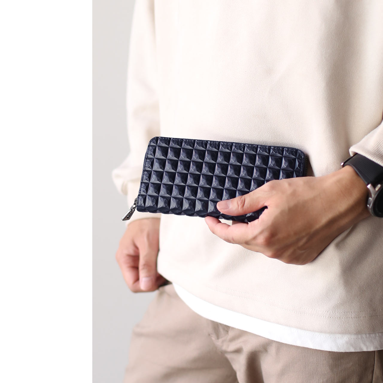 HALEINE（アレンヌ） HALEINE 3Dデザイン 本革 ラウンド 長財布 メンズ