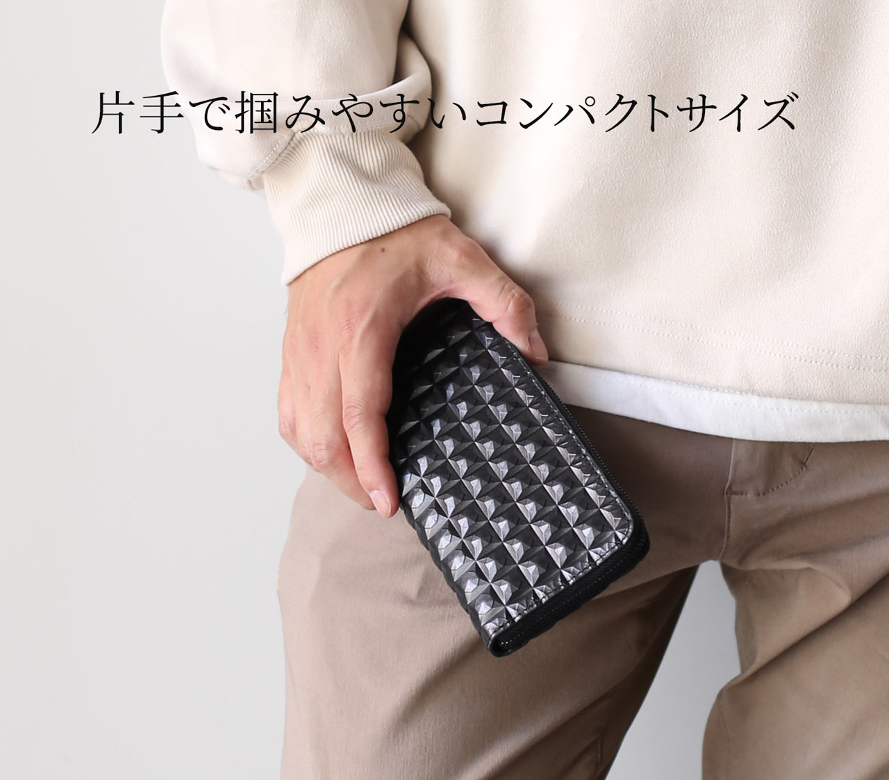 HALEINE（アレンヌ） HALEINE 3Dデザイン 本革 ラウンド 長財布 メンズ