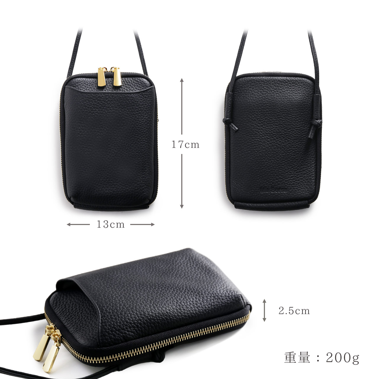 chouchou leather short strap 2way black スマートフォン・携帯電話