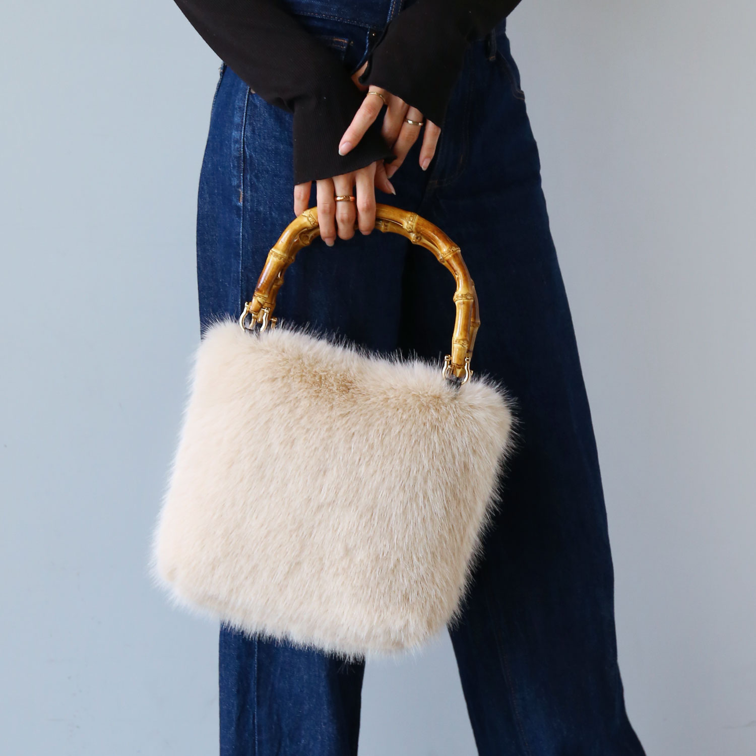 sankyo shokai（三京商会） ファーバッグ レディース バンブーハンドル