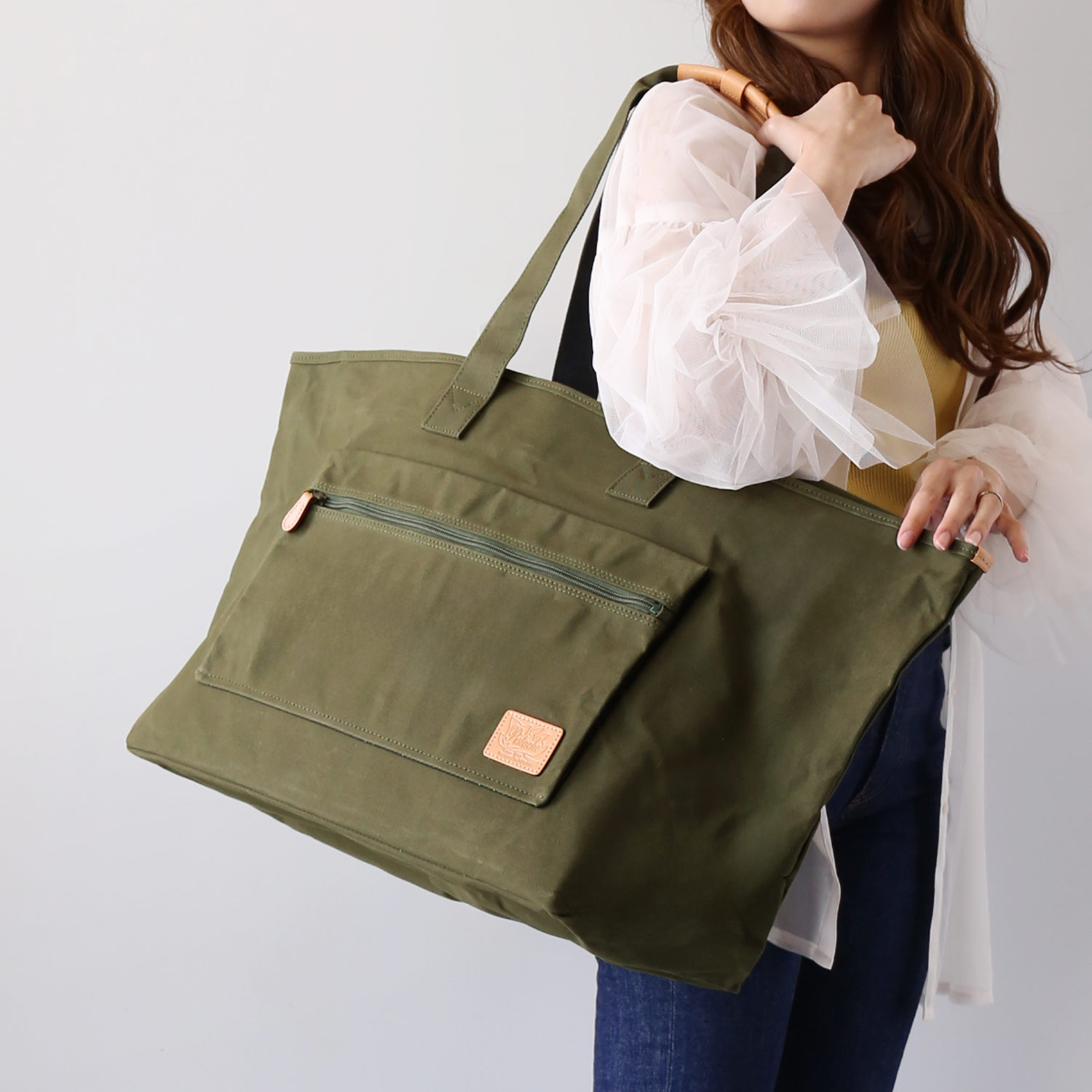 トートバッグ ファスナー付き 50L 旅行バック 日本製 豊岡製 Pistache ピスタッシュ アーミーダック使用 大容量 無地 レディース (07000649r) sankyo shokai（三京商会） トートバッグ ファスナー付き 50L 旅行