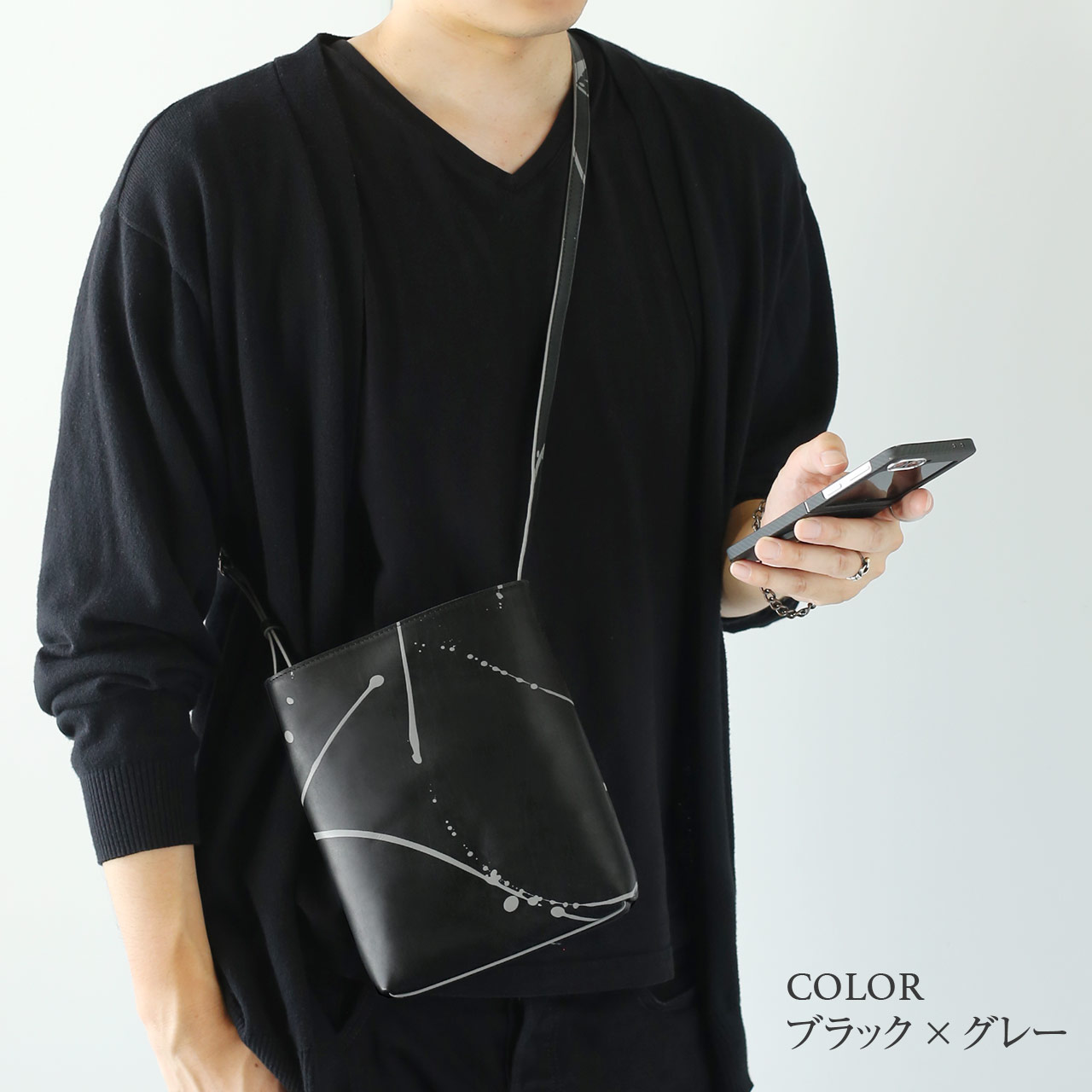 HALEINE（アレンヌ） サコッシュ 縦型 カーフスキン ペイント デザイン