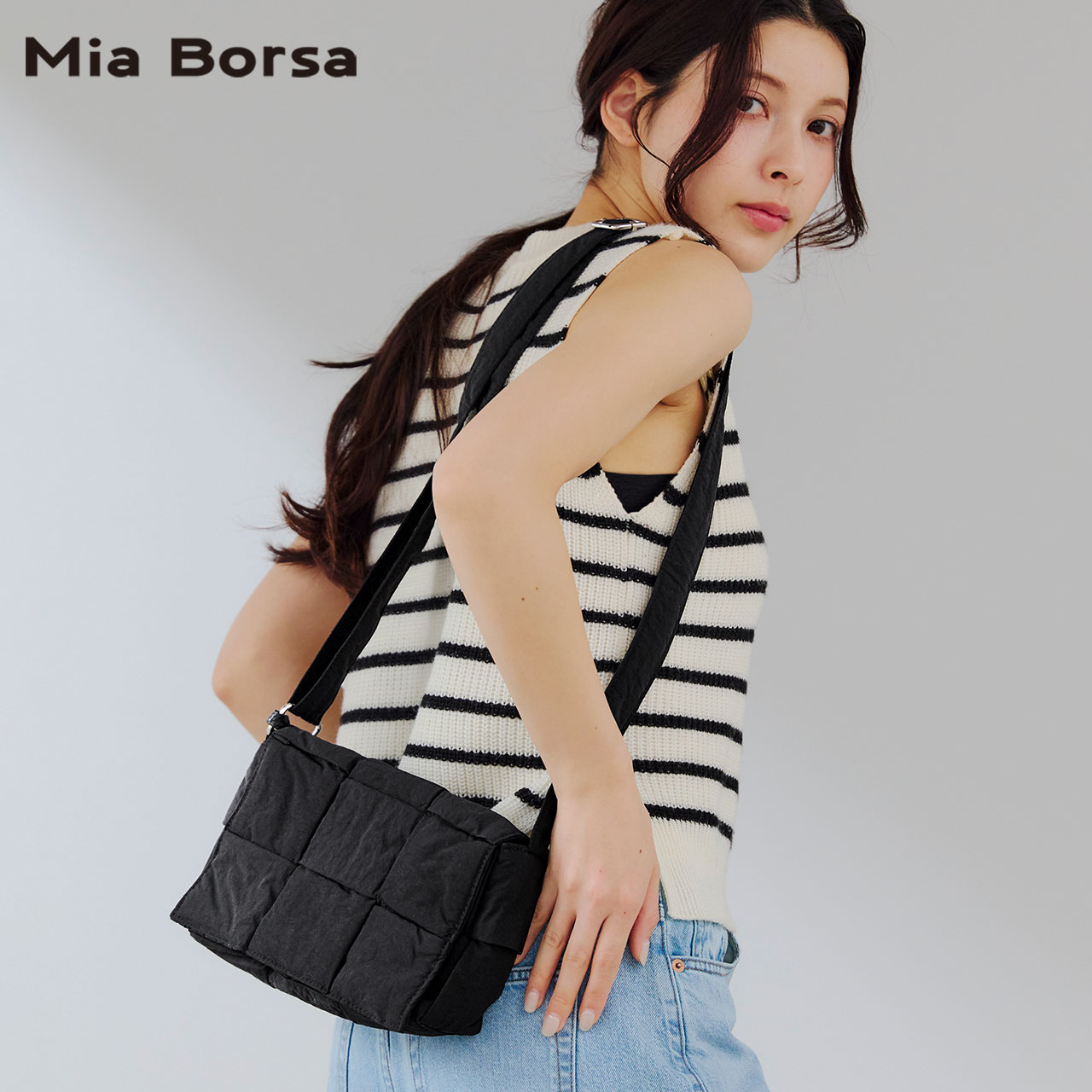 【未使用】AMOMENTO 3Way ショルダーバッグ ポーチ付き Mia Borsa（ミアボルサ） ナイロンメッシュ ミニショルダーバッグ