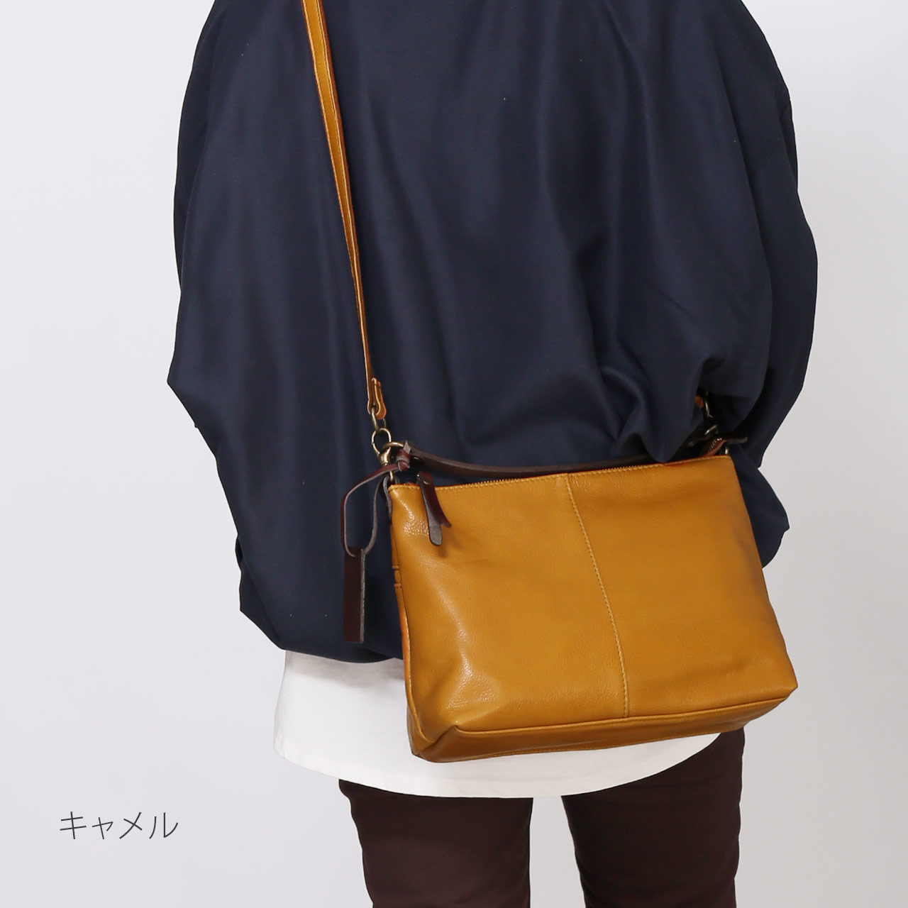 HALEINE 本革 2WAYバッグ キャメル HALEINE（アレンヌ） 本革 2wayバッグ 斜め掛けバッグ 2way HALEINE