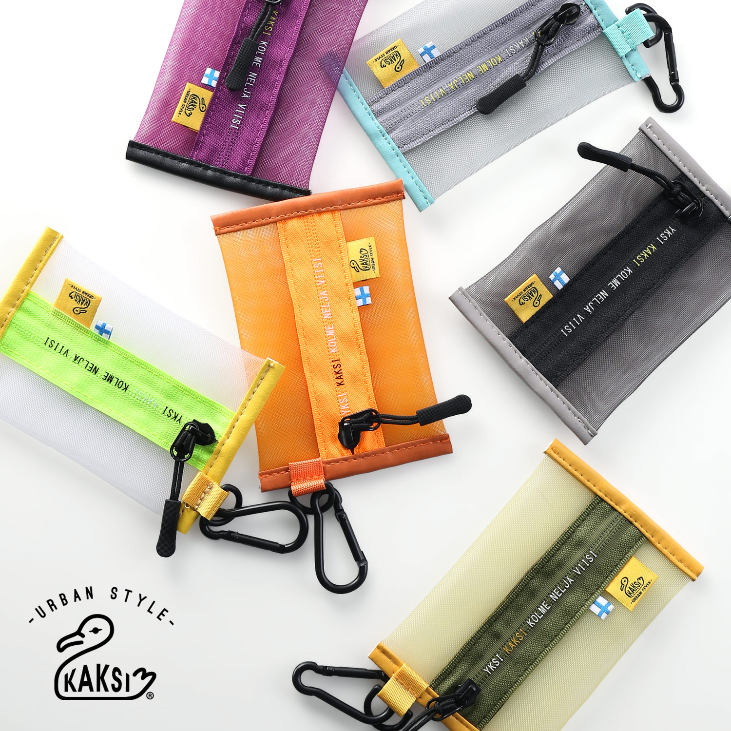 KAKSI メッシュミニポーチ カラビナ付き メッシュケース コンパクト マルチケース マルチポーチ コインケース ミニ財布 ギフト プレゼント 7F (07000712r) 爆買