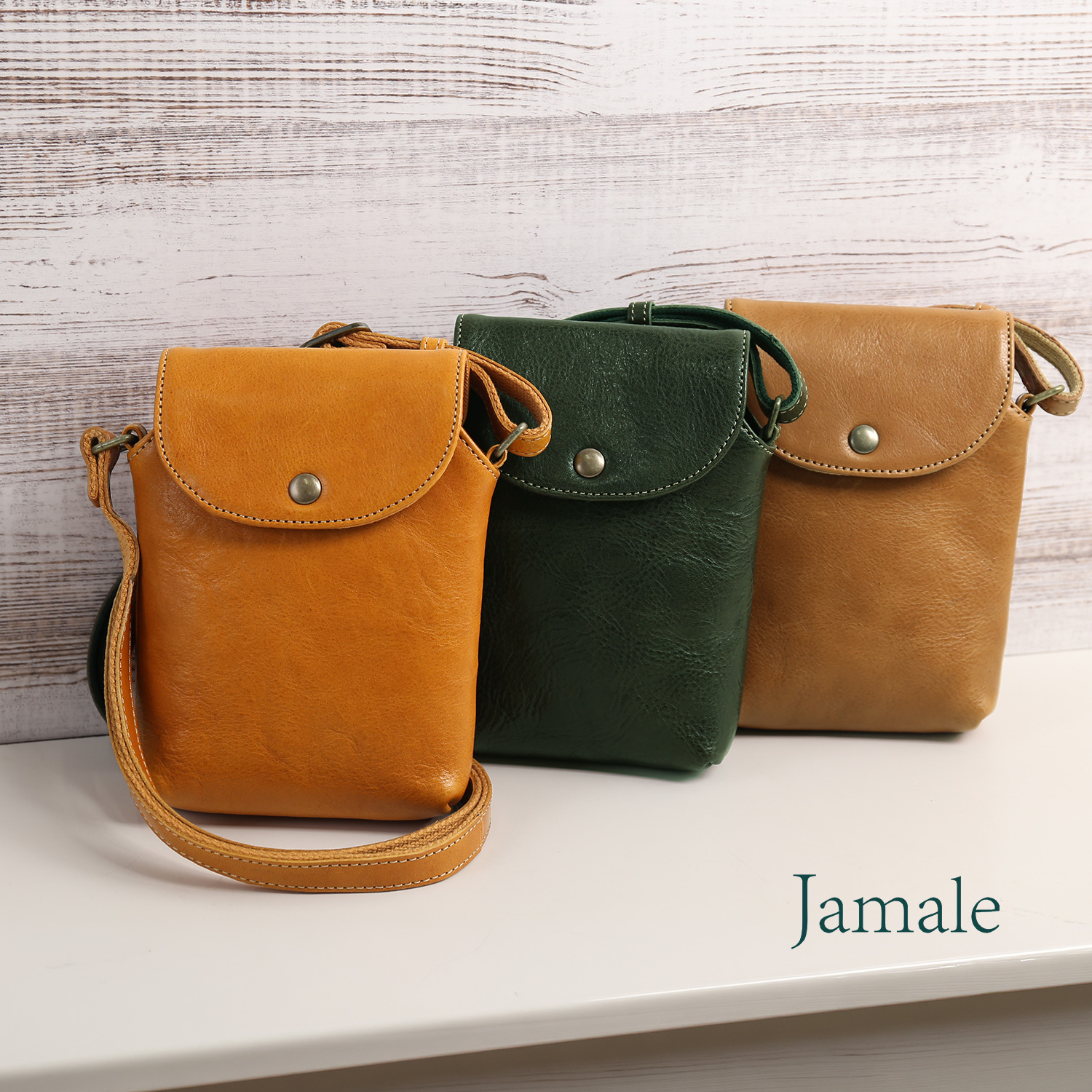 Jamale（ジャマレ） メンズ 牛革（ヌメ革） ミニショルダーバッグ 日本