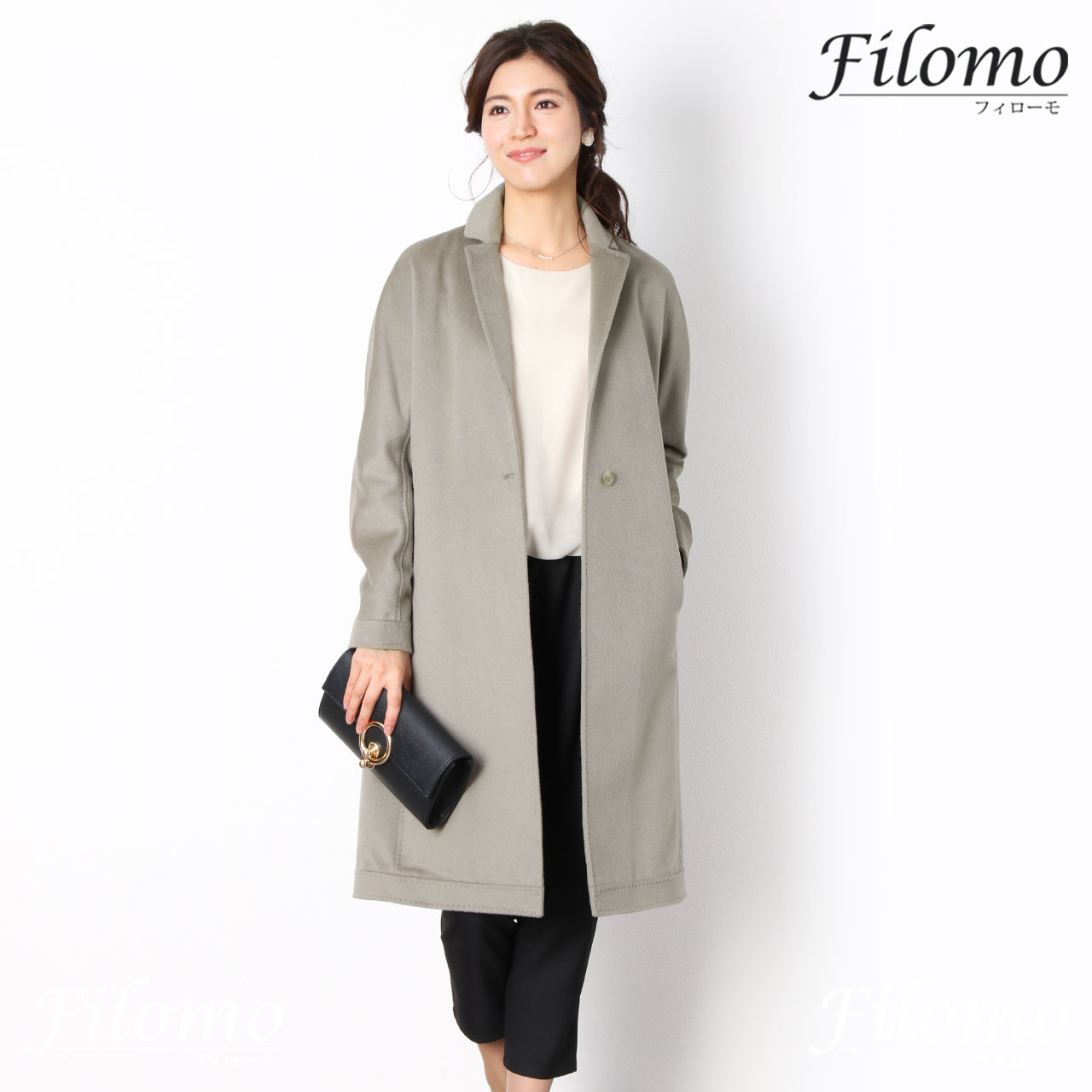 【極美品】23区　比翼　ロングコート　チェスター　ベルト　ウール、アンゴラ　M Filomo（フィローモ） ［SALE］[Filomo]フィローモ アンゴラ ウール