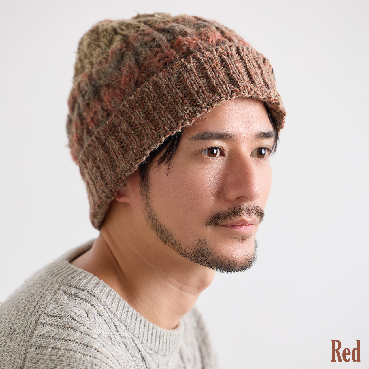 ニット帽 イタリア 糸 ポンポン 付き 帽子 メンズ 秋冬 レッド