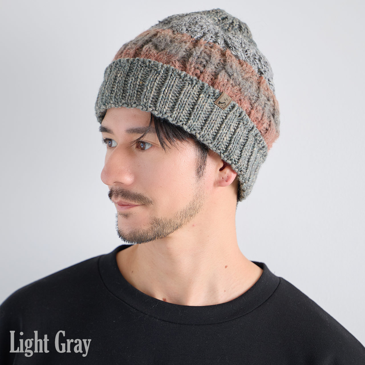 ニット帽 イタリア 糸 ポンポン 付き 帽子 メンズ 秋冬 ライト グレー