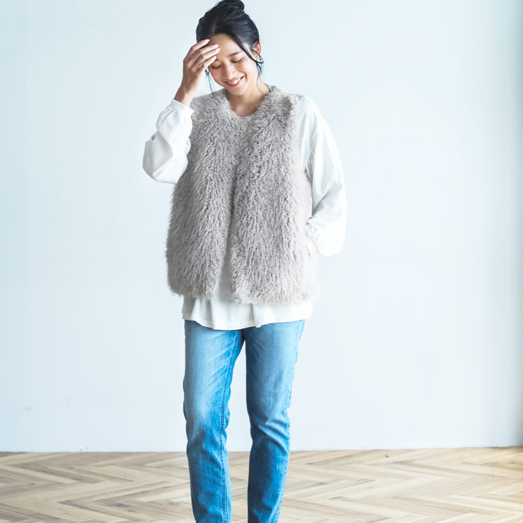 filomo ブランド フィローモ エコファー ニットベスト ノーカラー 上品 羽織り 大人 プレゼント ギフト 7F (08000293r) Filomo filomo ブランド フィローモ エコファー ニットベスト